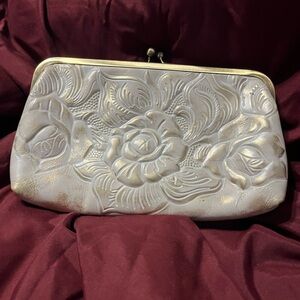 Patricia Nash. Ivory and Gold Embossed Floral Clutch.